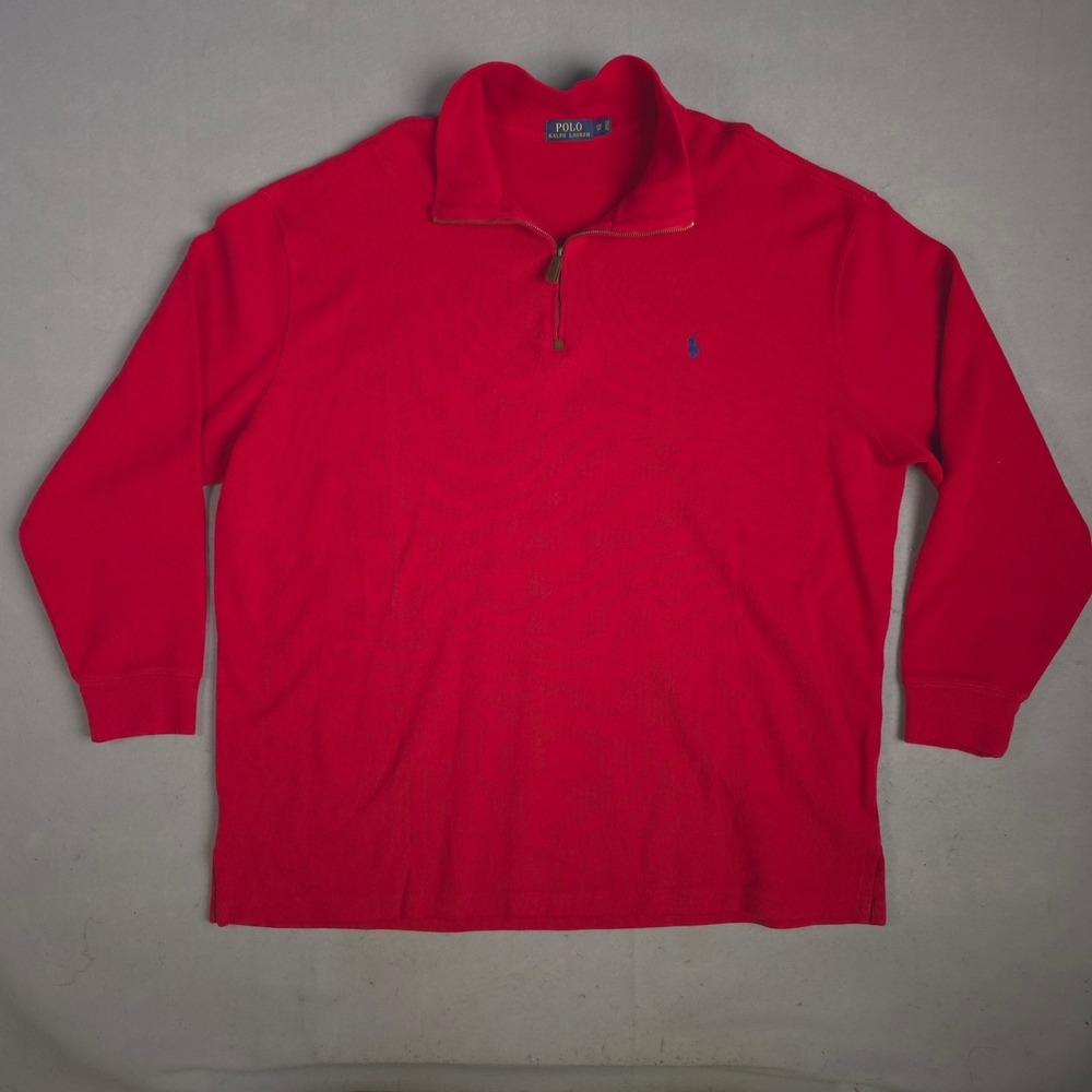 Polo Ralph Lauren 1/4 Zip Pullover Long Sleeve Red Sweater‎ 2XB